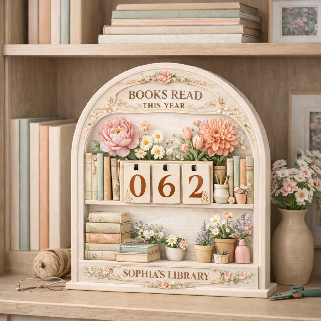 Floral Books Read Tracker, Personalized Wooden Library Sign, Reader Shelf Decor
