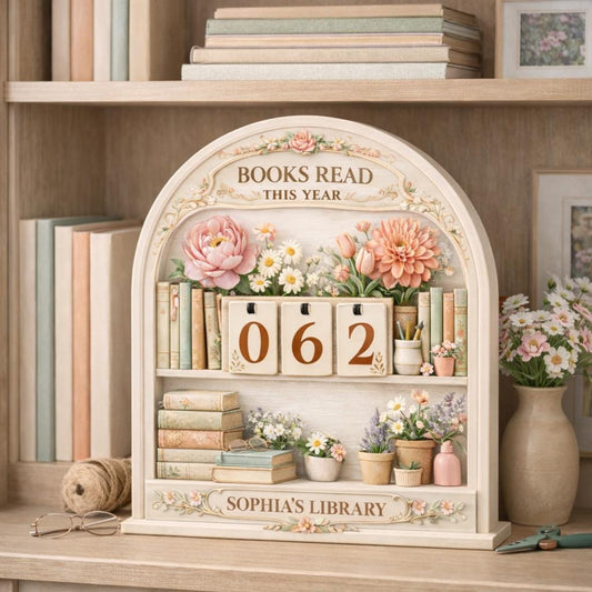 Floral Books Read Tracker, Personalized Wooden Library Sign, Reader Shelf Decor