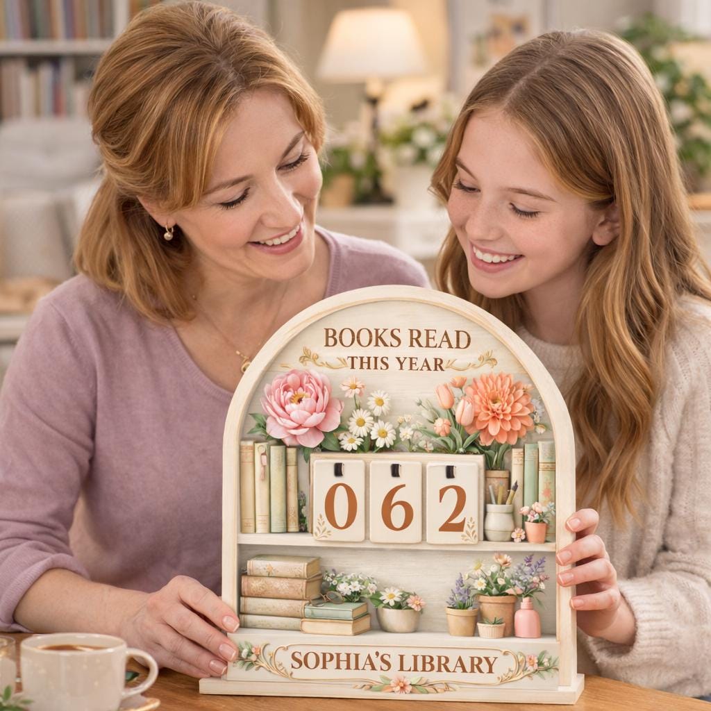 Floral Books Read Tracker, Personalized Wooden Library Sign, Reader Shelf Decor