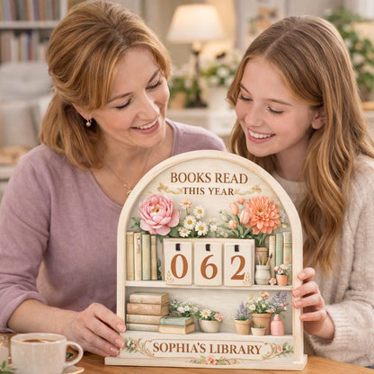 Floral Books Read Tracker, Personalized Wooden Library Sign, Reader Shelf Decor