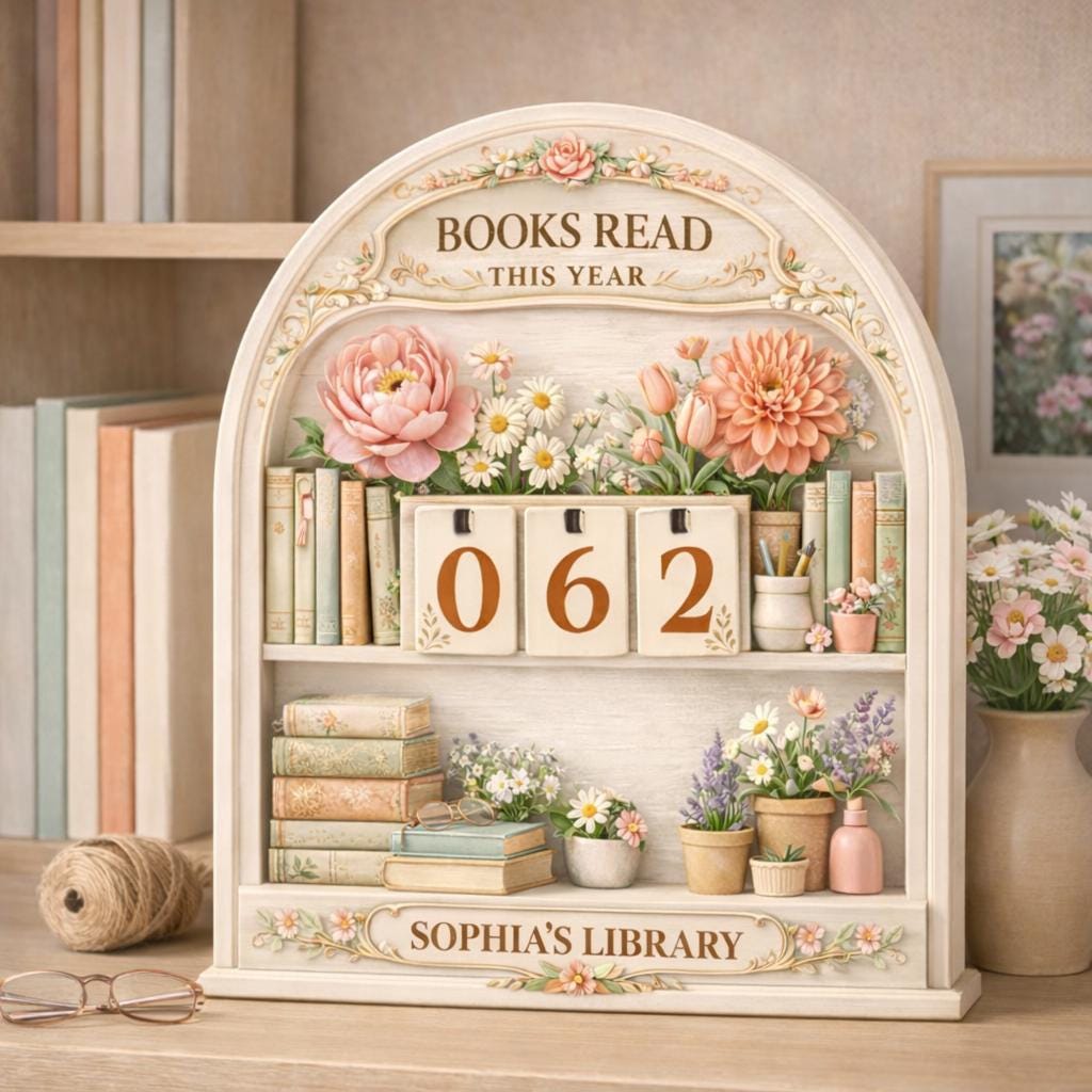 Floral Books Read Tracker, Personalized Wooden Library Sign, Reader Shelf Decor