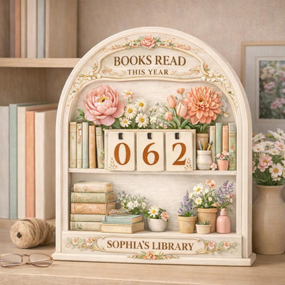 Floral Books Read Tracker, Personalized Wooden Library Sign, Reader Shelf Decor