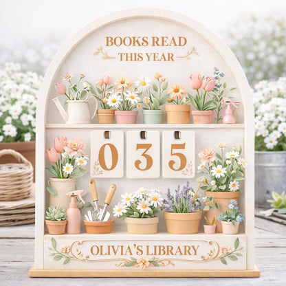 Floral Books Read Tracker, Personalized Library Shelf Decor, Wooden Reader Gift