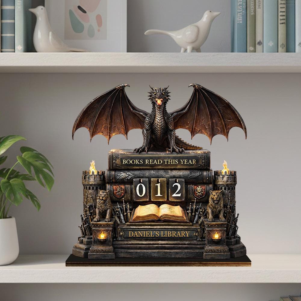 Dragon Book Tracker, Fantasy Books Read This Year, Personalized Reading Tracker, Dragon Library Decor, Gift for Book Lover