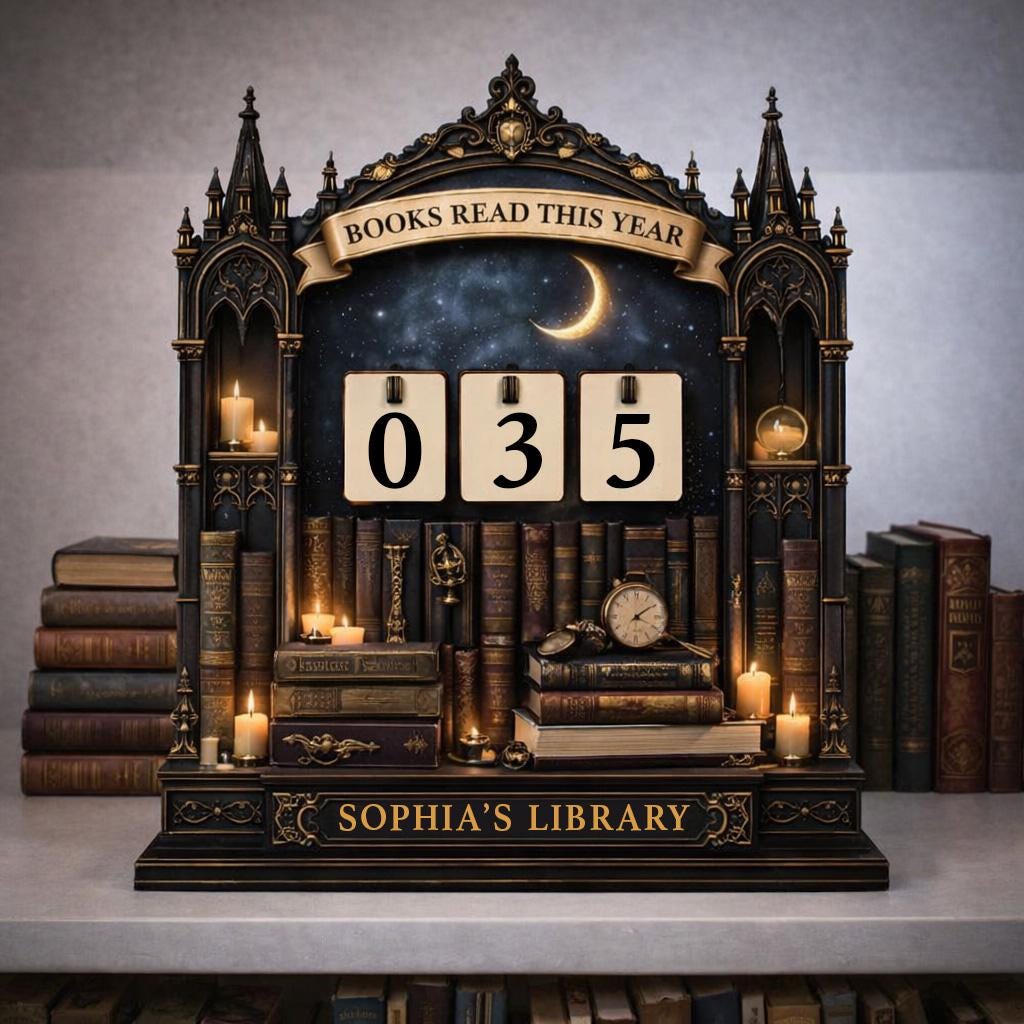 Dark Academia Reading Tracker, Books Read This Year Counter, Gothic Library Decor, Personalized Book Lover Gift, Fantasy Shelf Decor