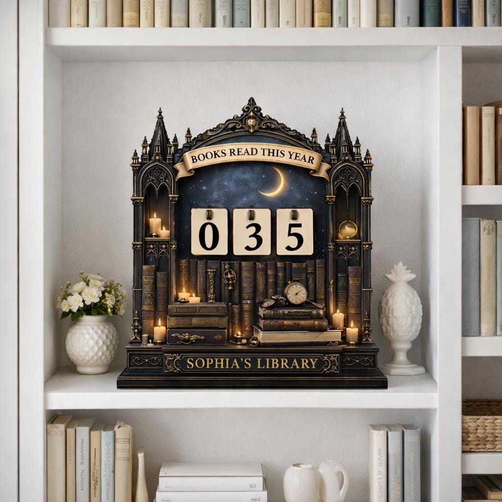 Dark Academia Reading Tracker, Books Read This Year Counter, Gothic Library Decor, Personalized Book Lover Gift, Fantasy Shelf Decor
