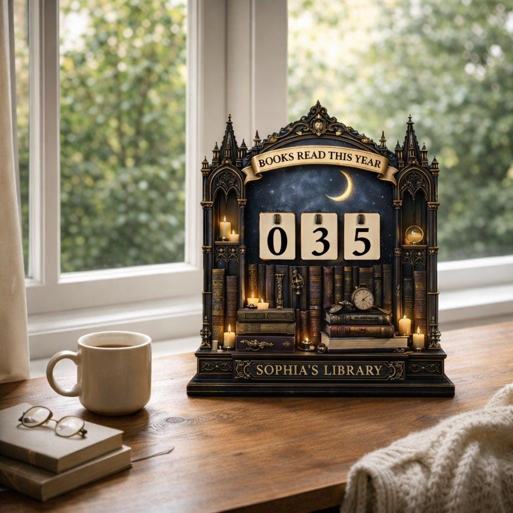 Dark Academia Reading Tracker, Books Read This Year Counter, Gothic Library Decor, Personalized Book Lover Gift, Fantasy Shelf Decor