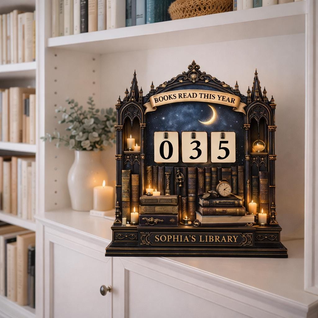 Dark Academia Reading Tracker, Books Read This Year Counter, Gothic Library Decor, Personalized Book Lover Gift, Fantasy Shelf Decor