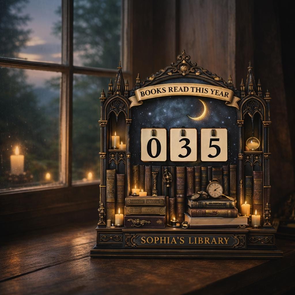 Dark Academia Reading Tracker, Books Read This Year Counter, Gothic Library Decor, Personalized Book Lover Gift, Fantasy Shelf Decor