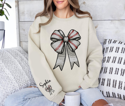 Embroidered Coquette Baseball Sweatshirt, Baseball Mom Shirt, Game Day Shirt, Fall Baseball Season Tee, Baseball Bow Shirt