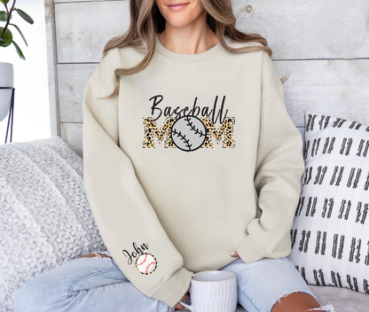 Embroidered Baseball Mom Sweatshirt, Leopard Baseball Mom Shirt, Baseball Mom Shirt