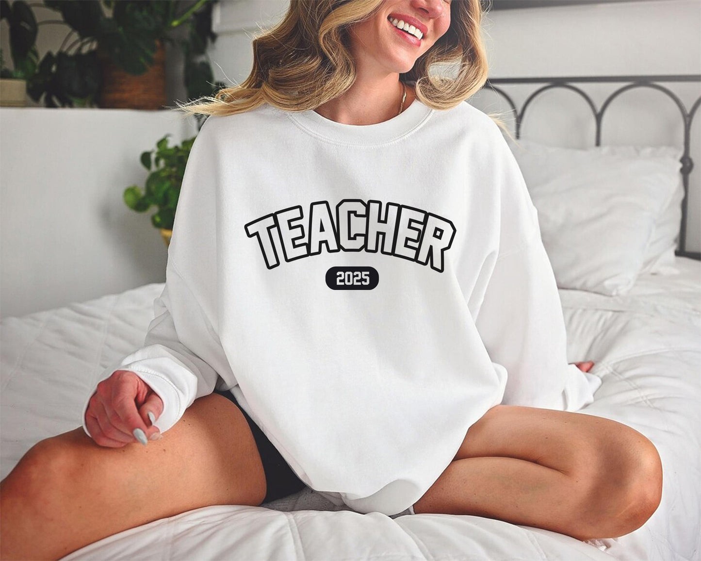 Custom Teacher Crewneck with Name On A Sleeve Sweatshirt