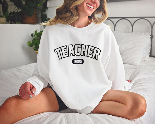 Custom Teacher Crewneck with Name On A Sleeve Sweatshirt