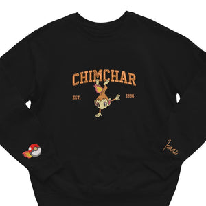 Custom Pokemon Chimchar Embroidered Sweatshirt, Custom Name on Sleeve, Embroidery Anime Tshirt, Pokemon University, Anime Unisex Shirt