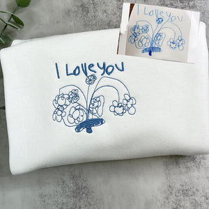 Embroidered Sweatshirt Kids Drawing | Custom Your Handwriting Embroidered Sweatshirt | Christmas Gift For Dad