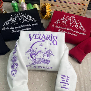 Velaris Embroidered Shirt, Velaris City Of Starlight Embroidered Sweatshirt, The Night Court Shirt, SJM sweater, City of Starlight