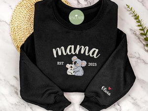 Koala and Baby Mom Embroidered Sweatshirt, Custom Date Mother's Day Gift for, Personalized Birthday Gift for Mom, Koala Lover Gift