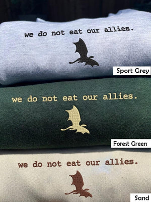 We Do Not Eat Our Allies Tee, Embroidered Fourth Wing Shirt, Basgiath War College Tee, Book Lover Girl Shirt, Fourth Wing Sweatshirt