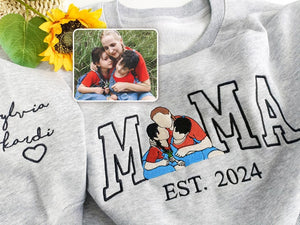 Custom Embroidered Sweatshirt Mama and Kids Portrait, Embroidery Shirt For Mom Mama Mommy,Mothers Day Gift