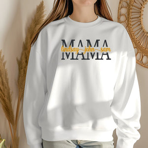 Unisex Embroidered Custom Mama Sweatshirt With Kids Names on the Chest, Personalized Gift for Mom, Nana, Gigi, Mother's Day, Birthday Gift,