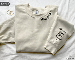 Personalized Mama Sweatshirt with Kid Names on Sleeve, Mothers Day Gift, Birthday Gift for Mom, New Mom Gift, Minimalist Mom Sweater