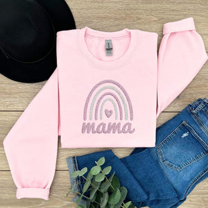 Mama Boho Rainbow Sweatshirt, Embroidered Shirt, Crewneck Sweatshirt, Mama Rainbow Sweater, Mama Boho Shirt, Cute Mom Shirt