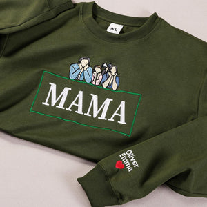 Mama Sweatshirt with Photo, Custom Embroidered Hoodie Mama and Kids Portrait, Mom Embroidery Hoodie, Birthday Mommy Outfits, Pregnancy Gifts