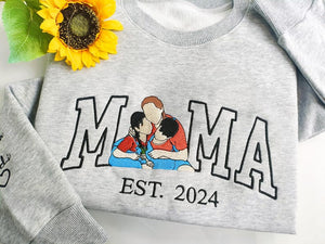 Custom Embroidered Sweatshirt Mama and Kids Portrait, Embroidery Shirt For Mom Mama Mommy,Mothers Day Gift