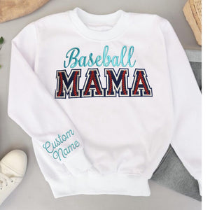 Personalized Baseball Embroidered Sweatshirt • Custom Crewneck for Mom, Mimi, Gigi, Nanna, or Dad • Gift for Baseball Fans