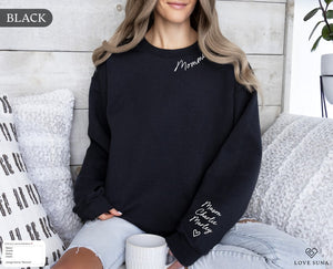 Personalized Mama Sweatshirt with Kid Names on Sleeve, Mothers Day Gift, Birthday Gift for Mom, New Mom Gift, Minimalist Mom Sweater