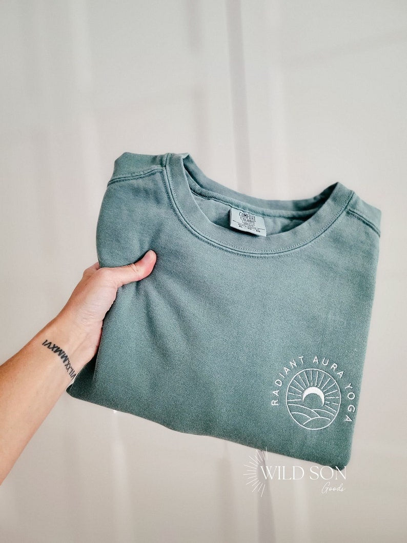 Custom Business Logo Comfort Colors Sweatshirt-Embroidered Sweatshirt- Custom Embroidered-Garment Dyed Sweatshirt-Crewneck
