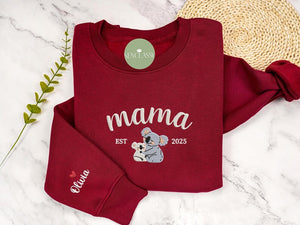 Koala and Baby Mom Embroidered Sweatshirt, Custom Date Mother's Day Gift for, Personalized Birthday Gift for Mom, Koala Lover Gift