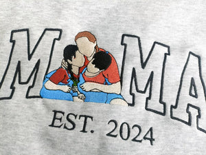 Custom Embroidered Sweatshirt Mama and Kids Portrait, Embroidery Shirt For Mom Mama Mommy,Mothers Day Gift