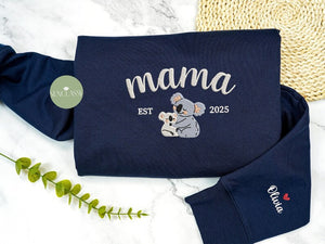 Koala and Baby Mom Embroidered Sweatshirt, Custom Date Mother's Day Gift for, Personalized Birthday Gift for Mom, Koala Lover Gift