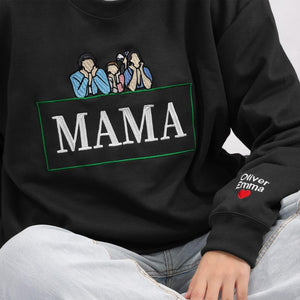 Mama Sweatshirt with Photo, Custom Embroidered Hoodie Mama and Kids Portrait, Mom Embroidery Hoodie, Birthday Mommy Outfits, Pregnancy Gifts