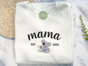 Koala and Baby Mom Embroidered Sweatshirt, Custom Date Mother's Day Gift for, Personalized Birthday Gift for Mom, Koala Lover Gift