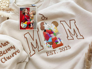 Custom Embroidered Sweatshirt Mama and Kids Portrait, Embroidery Shirt For Mom Mama Mommy,Mothers Day Gift