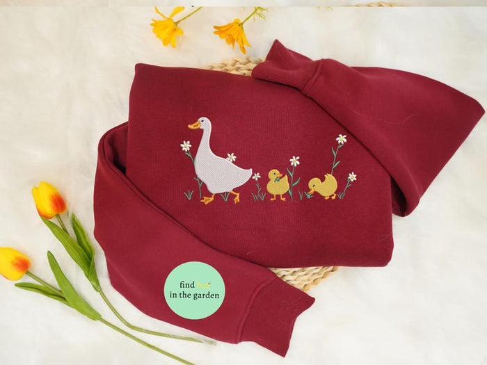 Duck Mom Embroidered Sweatshirt, Funny Mother's Day Duck Mom Embroidered Sweater, Duck Mom Gift for Mom, Wife Grandma