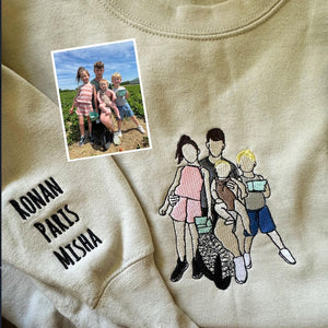 Family Reunion, Custom Embroidered Portrait Sweatshirt From Photo, Embroidery Shirt for Daddy, Christmas Embroidered Family Shirt