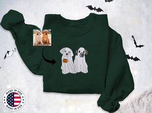 Embroidered Halloween Dog Sweatshirt, Personalized Ghost Dog Family Sweater, Vintage Custom Spooky Season Crewneck Sweater, Halloween Gifts