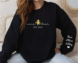 Mama Bear Est 2024 Sweatshirt, Mama Bear with Kids Name on Sleeve, Personalized Mom Sweatshirt, Gift for Mother's Day, Custom Gift for Mom