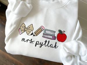 Embroidered Personalized Teacher Name Crewneck Sweatshirt - Custom Teacher Sweater - Cute Teacher Wear - Spirt Wear - Teacher Icon -