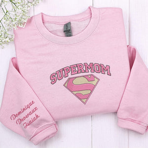 Embroidered Super Mom Shirt | Personalized Mama Hoodie Gift | Custom Grandma Sweatshirt With Names | Mother Day Gift For Mom