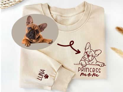 Custom Embroidered Pet Sweatshirts with Pet Photo and Name,Personalized Dog Embroidered with Name On Sleeve,Gift for Dog Mom/Dad