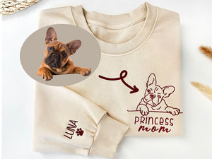 Custom Embroidered Pet Sweatshirts with Pet Photo and Name,Personalized Dog Embroidered with Name On Sleeve,Gift for Dog Mom/Dad