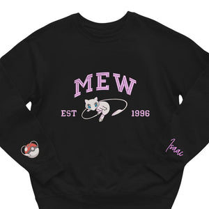 Custom Pokemon Mew Embroidered Sweatshirt, Custom Name on Sleeve, Embroidery Anime Tshirt, Pokemon University, Anime Unisex Shirt