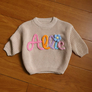 Custome Baby Name Sweater, Pink Baby Girls Sweater With Name, Personalized Hand Embroidered Name Baby Sweater, Best Birthday Gift For Baby