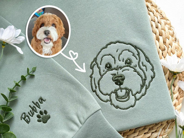 Embroidered Pet Face & Name Sweatshirts,Personalised Embroidered Dog Sweatshirt with Portrait from Photo,Special Birthday Gift for Dog Mom