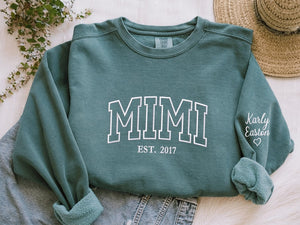 Comfort Colors® Custom Embroidered Mimi Sweatshirt With Grandkids Names, Grandma Sweatshirt Embroidered, Personalized Mimi, Momma, Mama...