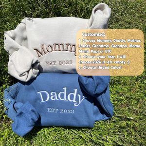 Mommy Daddy Embroidered Crewneck Sweatshirt, new mom sweatshirt, pregnancy sweater, mothers fathers gift, baby shower gift idea, new baby